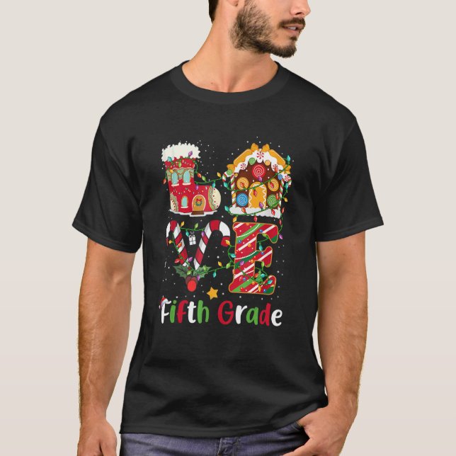 Xmas Lights Love Fifth Grade Teacher Christmas T-Shirt (Front)
