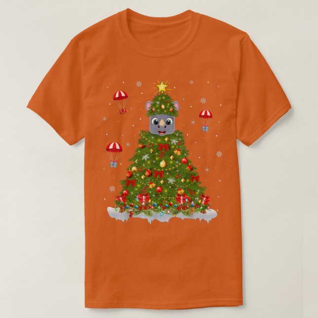 Xmas Lights Matching Family Funny Rhino Christmas  T-Shirt (Design Front)