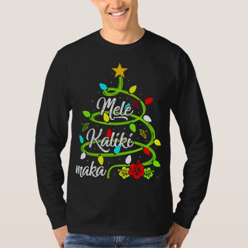 Xmas Lights Mele Kalikimaka Hawaiian Christmas Tre T_Shirt