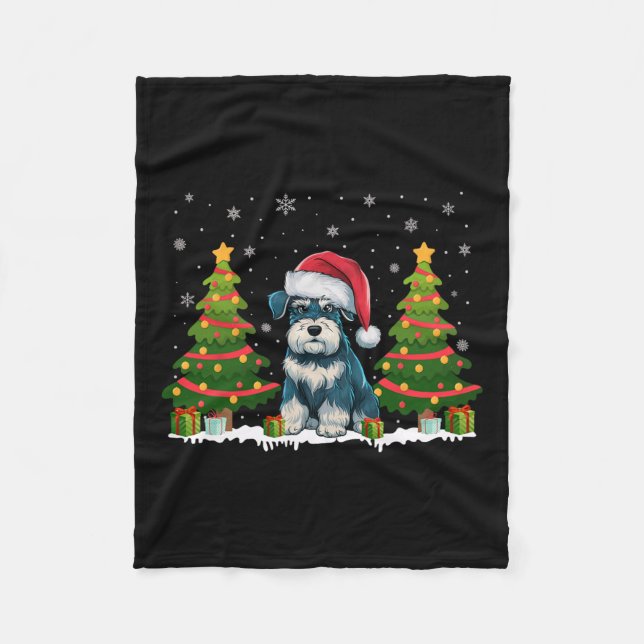 Xmas Lights Miniature Schnauzer Dog Santa Christma Fleece Blanket (Front)