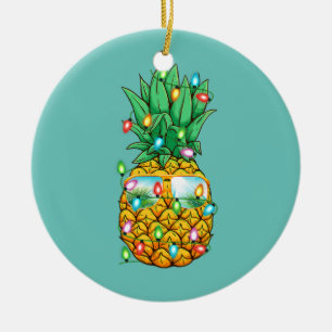 Xmas Lights Pineapple Sunglasses Summer Christmas Ceramic Ornament