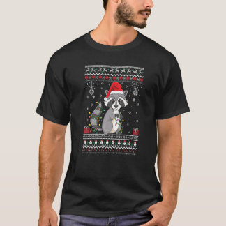 Xmas Lights Raccoon Ugly Christmas Pajama Racoon T-Shirt