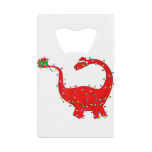Xmas Lights Santa Brontosaurus Dinosaur Christmas Credit Card Bottle Opener