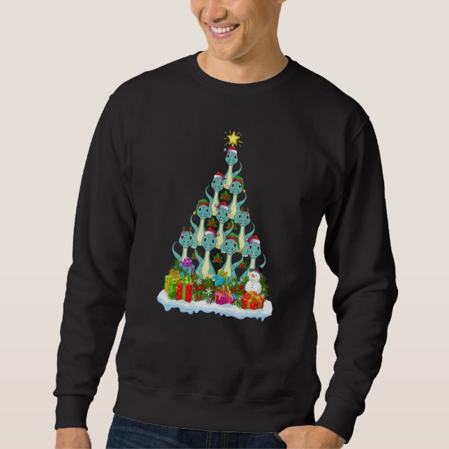 Xmas Lights  Santa Brontosaurus Dinosaur Christmas Sweatshirt (Front)