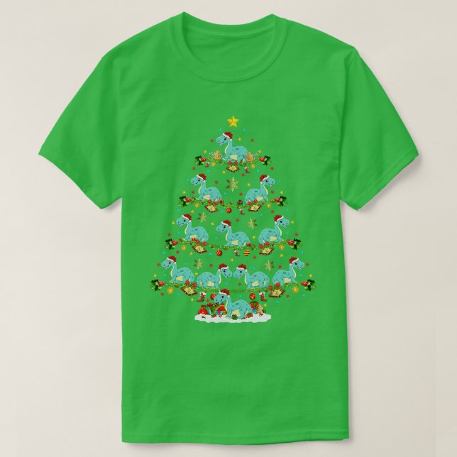Xmas Lights Santa Brontosaurus Dinosaur Christmas  T-Shirt (Design Front)