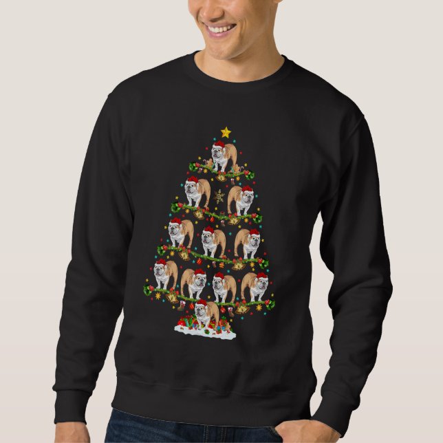 Xmas Lights Santa English Bulldog Christmas Tree Sweatshirt (Front)