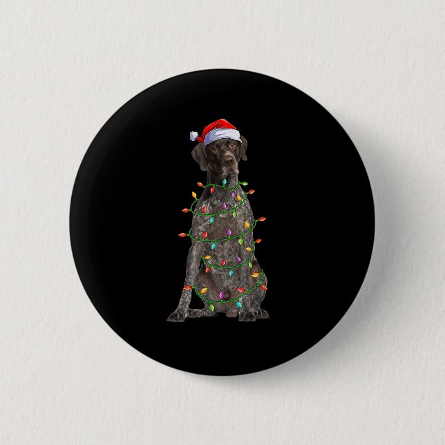 Xmas Lights Santa German Shorthaired Inter Dog Chr Button (Front)