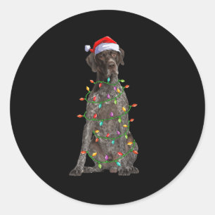 Xmas Lights Santa German Shorthaired Inter Dog Chr Classic Round Sticker