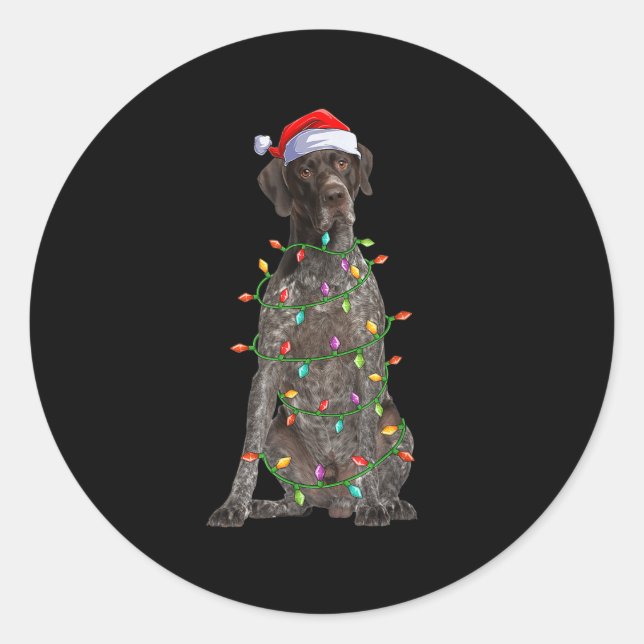 Xmas Lights Santa German Shorthaired Inter Dog Chr Classic Round Sticker (Front)