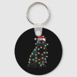 Xmas Lights Santa Hat Black Cat Christmas  Keychain