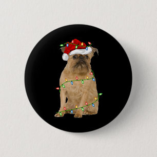 Xmas Lights Santa Hat Brussels Griffon Dog Christm Button