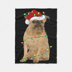 Xmas Lights Santa Hat Brussels Griffon Dog Christm Fleece Blanket