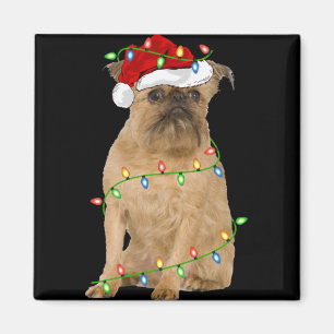 Xmas Lights Santa Hat Brussels Griffon Dog Christm Magnet