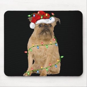 Xmas Lights Santa Hat Brussels Griffon Dog Christm Mouse Pad