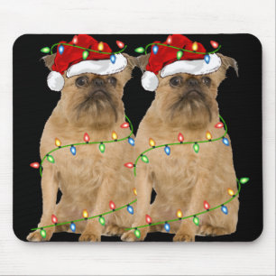 Xmas Lights Santa Hat Brussels Griffon Dog Christm Mouse Pad