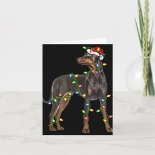 Xmas Lights Santa Hat Doberman Nscher Dog Christ  Card