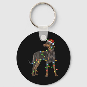 Xmas Lights Santa Hat Doberman Nscher Dog Christ Keychain