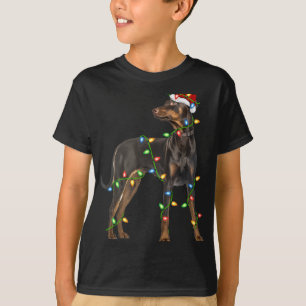Xmas Lights Santa Hat Doberman Nscher Dog Christ  T-Shirt