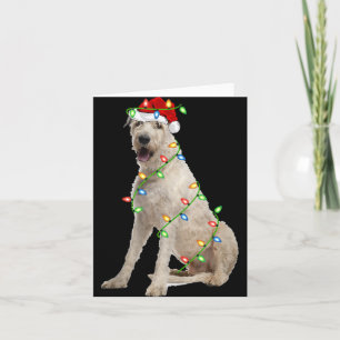Xmas Lights Santa Hat Irish Wolfhound Dog Christma Card