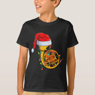 Xmas Lights Santa Hat Musical French Horn Christma T-Shirt