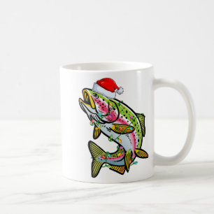Xmas Lights Santa Hat Rainbow Trout Fish Christmas Coffee Mug