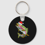Xmas Lights Santa Hat Rainbow Trout Fish Christmas Keychain