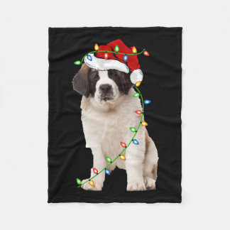 Xmas Lights Santa Hat Saint Bernard Dog Christmas  Fleece Blanket