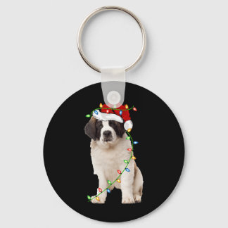 Xmas Lights Santa Hat Saint Bernard Dog Christmas  Keychain