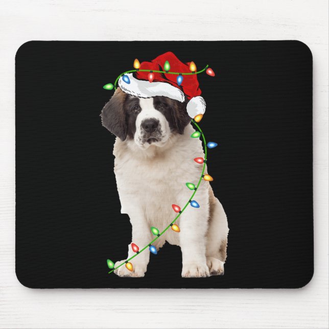Xmas Lights Santa Hat Saint Bernard Dog Christmas  Mouse Pad (Front)
