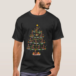 Xmas Lights Santa Newfoundland Dog Christmas Tree T-Shirt