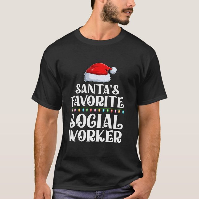 Xmas Lights Santa s Favorites Social Worker Christ T-Shirt (Front)