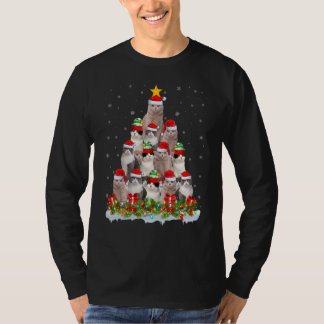 Xmas Lights Santa Scottish Fold Cat Christmas Tree T-Shirt