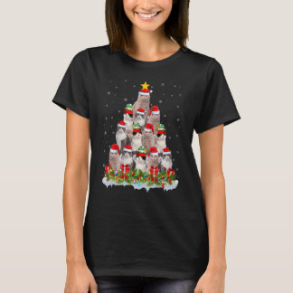 Xmas Lights Santa Scottish Fold Cat Christmas Tree T-Shirt