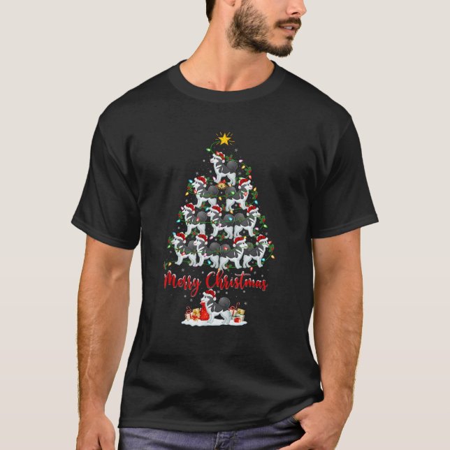 Xmas Lights Santa Siberian Husky Dog Christmas Tre T-Shirt (Front)
