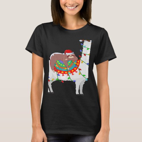 Xmas Lights Sloth Ride Llama Christmas T_Shirt