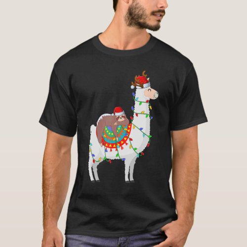 Xmas Lights Sloth Ride Llama Christmas T_Shirt