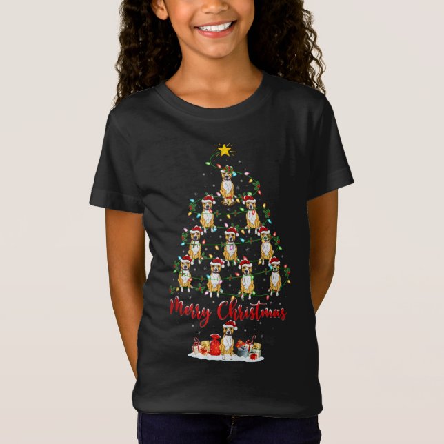 Xmas Lights Staffordshire Bull Terrier Dog Christm T-Shirt (Front)