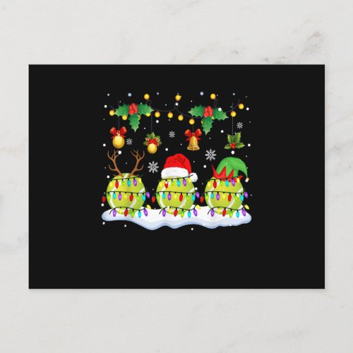 Xmas Lights Three Reindeer Santa Elf Tennis Balls Announcement Postcard