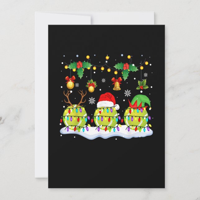Xmas Lights Three Reindeer Santa Elf Tennis Balls Holiday Card (Front)