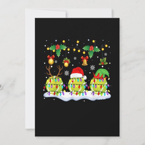 Xmas Lights Three Reindeer Santa Elf Tennis Balls Holiday Card
