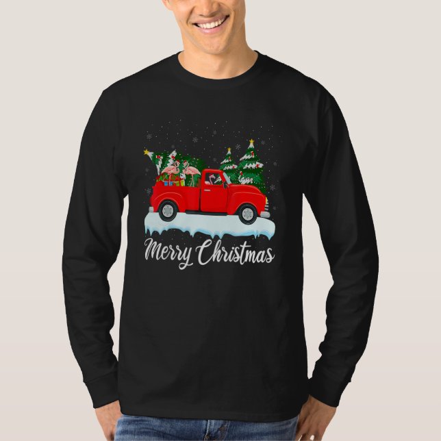 Xmas Lights Tree Santa Flamingo Red Truck Merry Ch T-Shirt (Front)