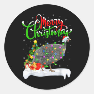 Xmas Lights Tree Santa Guinea Fowl Bird Merry Chri Classic Round Sticker