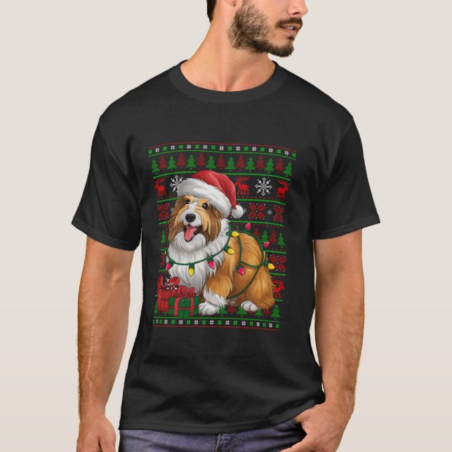 Xmas Lights Ugly Santa Hat Belgian Sheepdog Christ T-Shirt (Front)