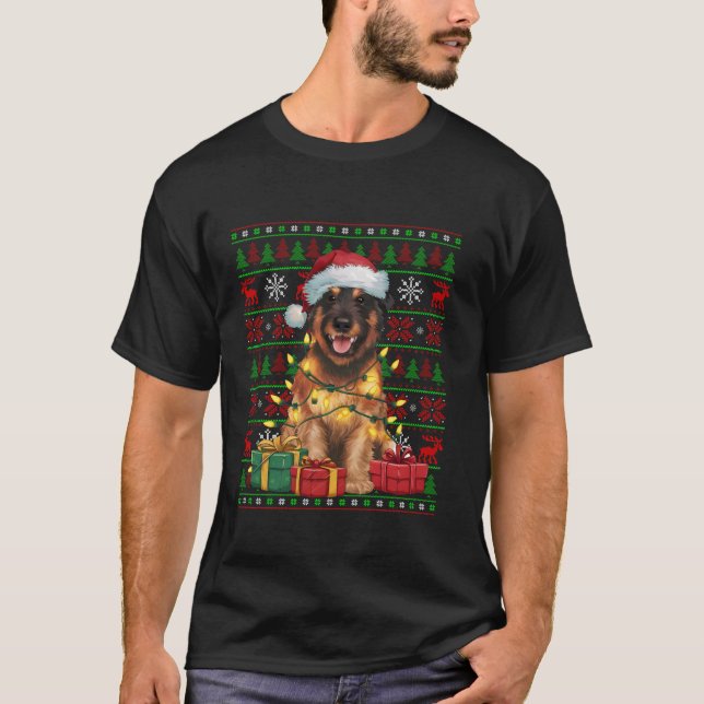Xmas Lights Ugly Santa Hat Leonberger Dog Christma T-Shirt (Front)