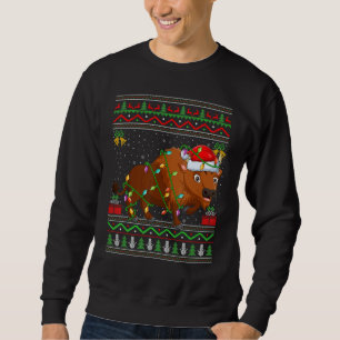 Xmas Lights Ugly Sweater Style Santa Bison Christm