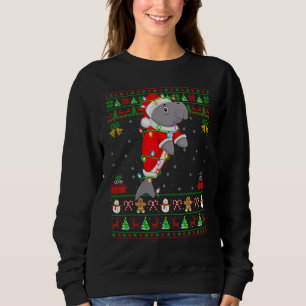 Xmas Lights Ugly Sweater Style Santa Manatee Chris