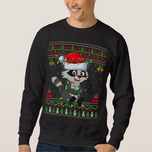Xmas Lights Ugly Sweater Style Santa Raccoon Chris