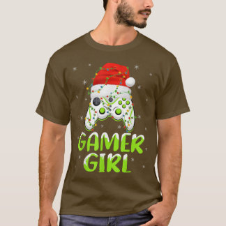 Xmas Lights Video Game Controller Santa Gamer Girl T-Shirt