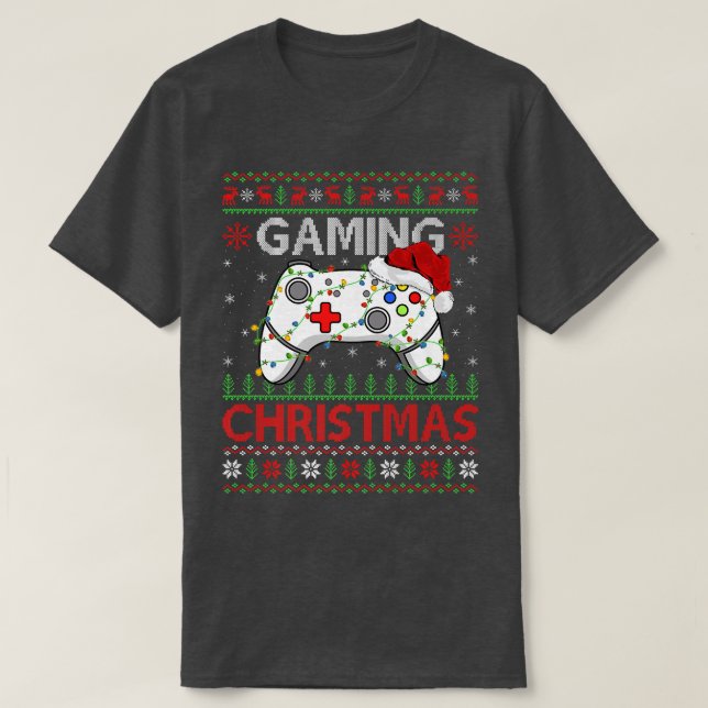 Xmas Lights Video Game Controller Ugly Gaming Chri T-Shirt (Design Front)