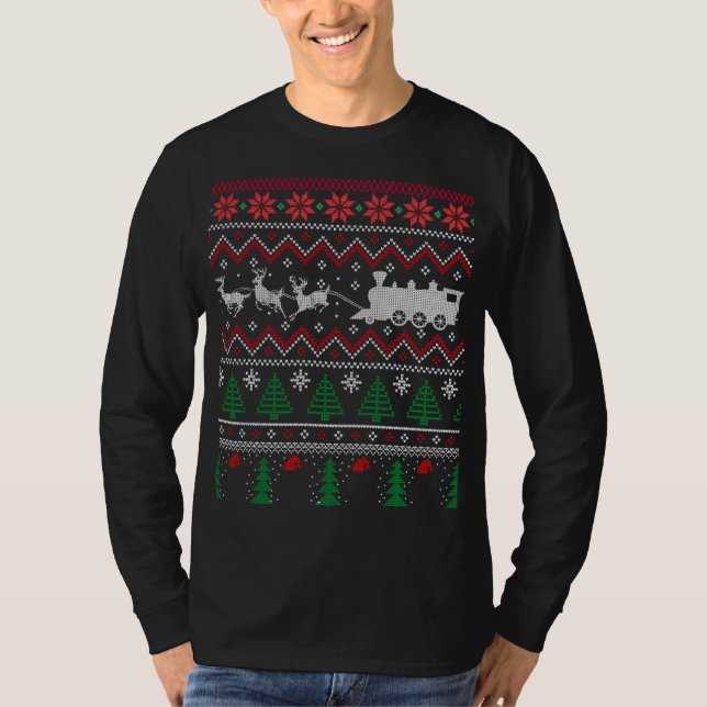 Xmas Locomotive Model Train Ugly Christmas Sweater (Front)